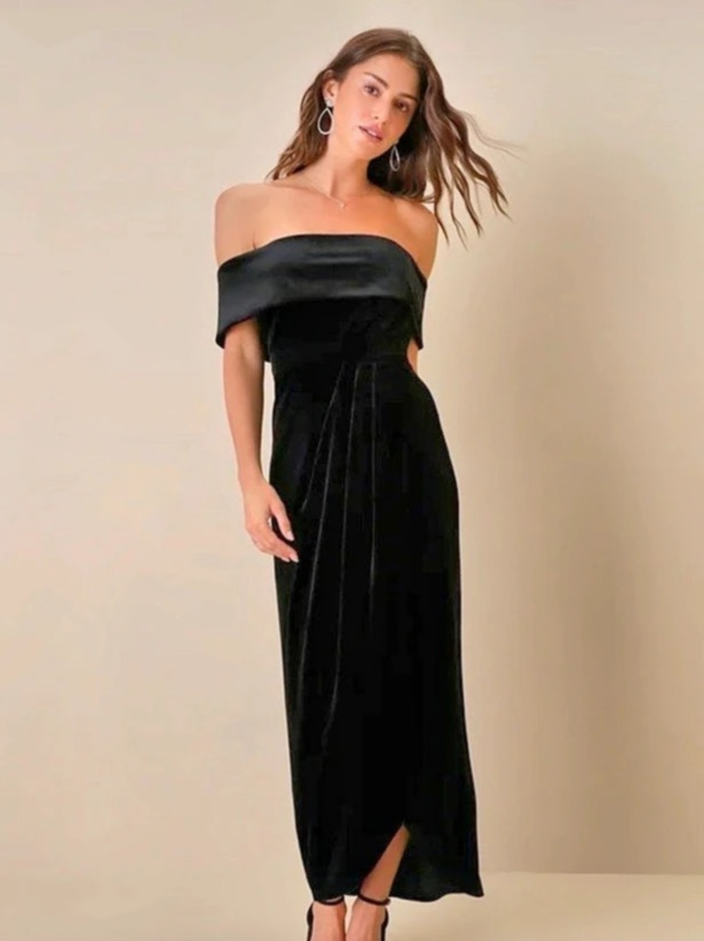 Lulus I'm Enchanted Black Velvet Off-the-Shoulder Maxi Dress Small